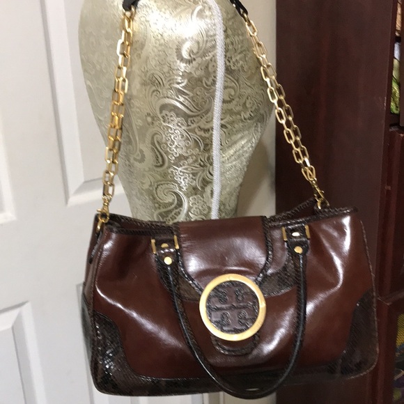 Tory Burch leather/snake gold hardware chain strap bag. Vintage! EUC - Picture 5 of 13